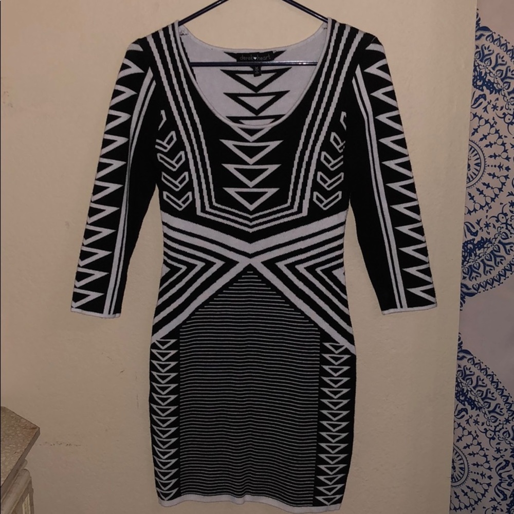 black and white stripped u-neck dress
